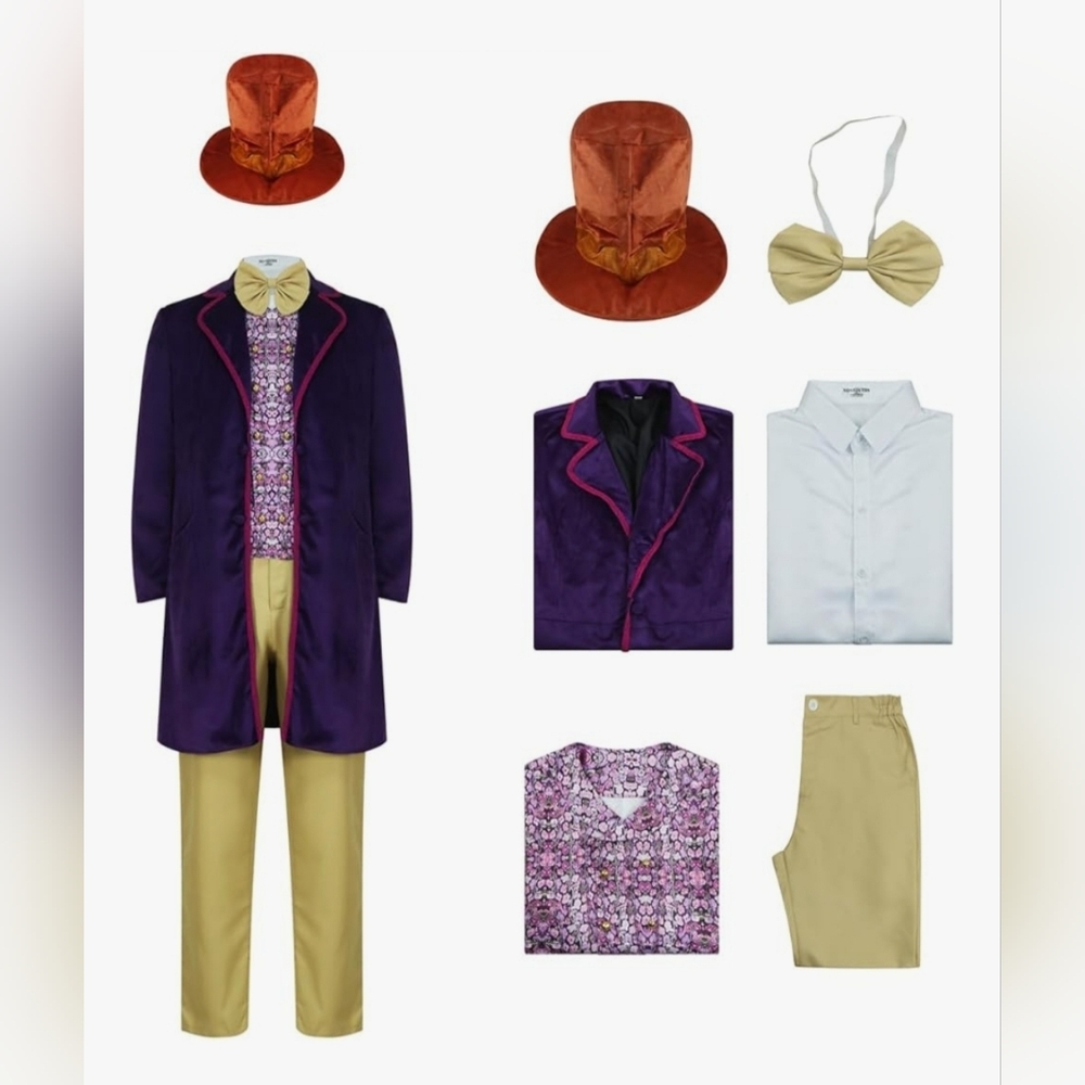 Willy Costume Chocolate Factory Fancy Movie Cosplay Outfits Adults